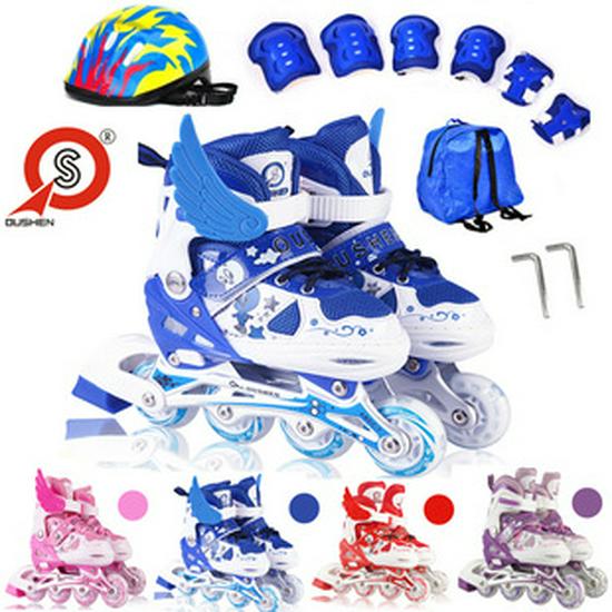 Adjustable Beginner Roller & Inline Quad Skates Set - 4-Wheel Skating Shoes
