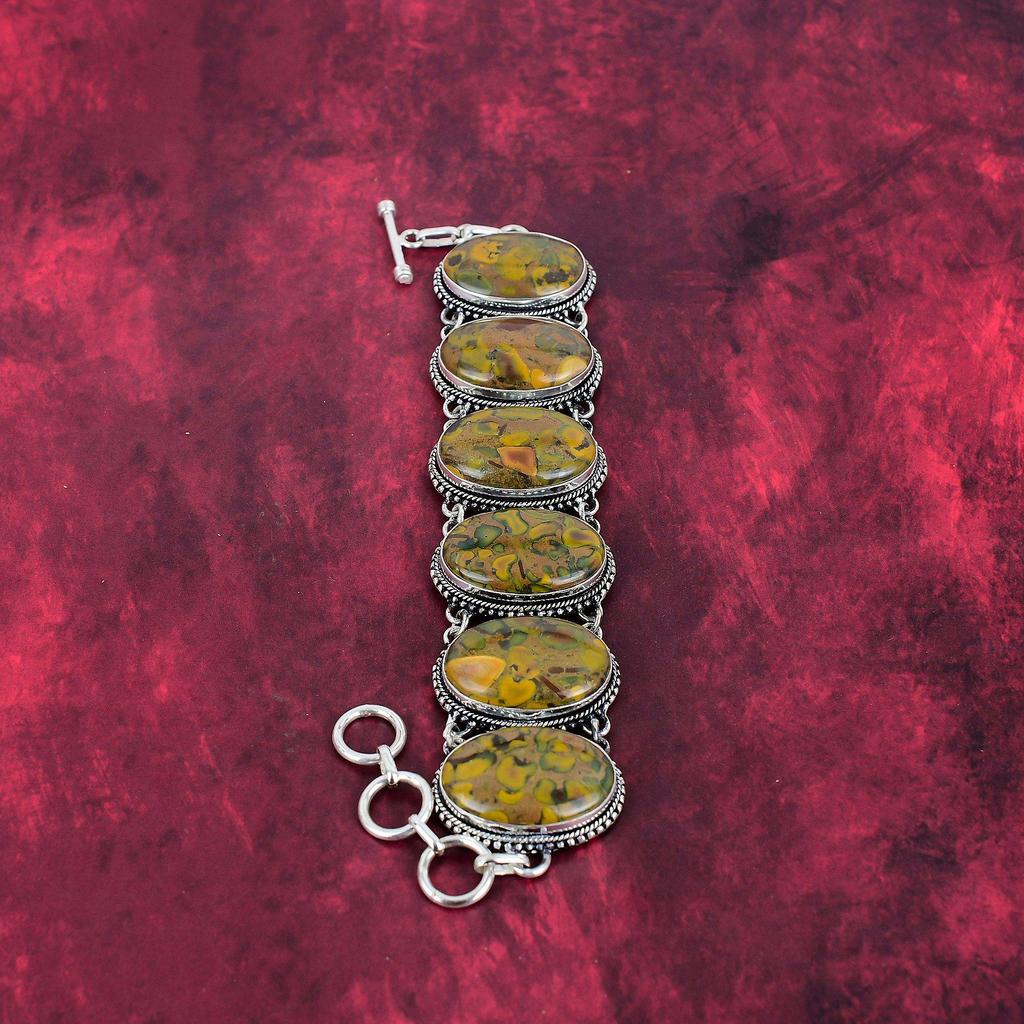 Fruit Jasper 925 Solid Sterling Silver Bracelet with Adjustable Chain, Handmade Gemstone Jewelry Bracelet For Memorial Day