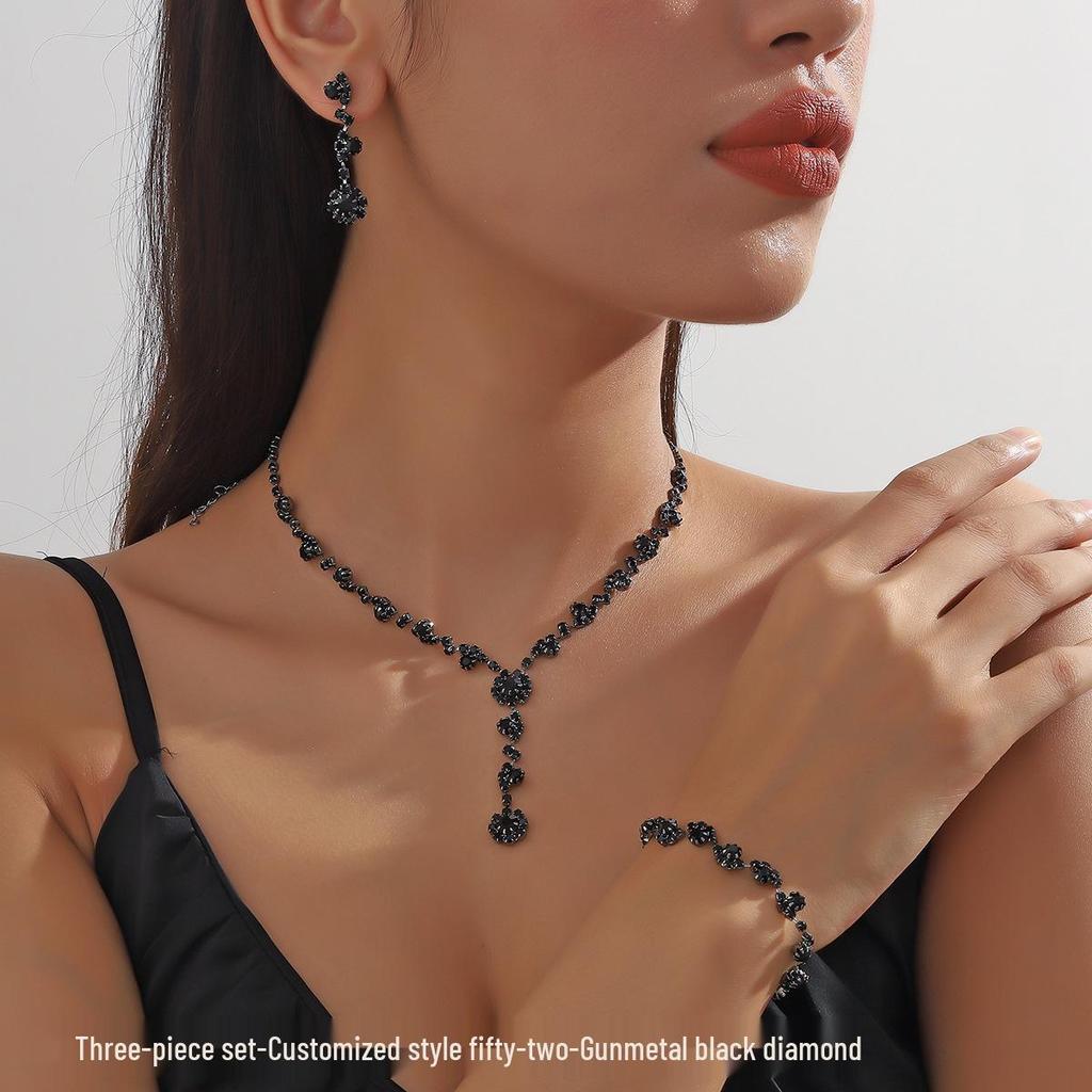 Pink Diamond & Multi-Color Gem Jewelry Set: Necklace, Earrings, Bracelet Trio for Weddings.