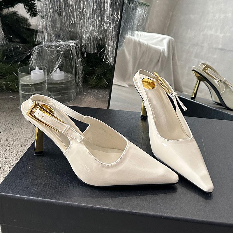 Mode Mode Metallabsätze Damen Pumps Schuhe Spitze Zehenpartie Damen Slingbacks Schnallenriemen Schuhe Partykleid Damen High Heels Schuhe