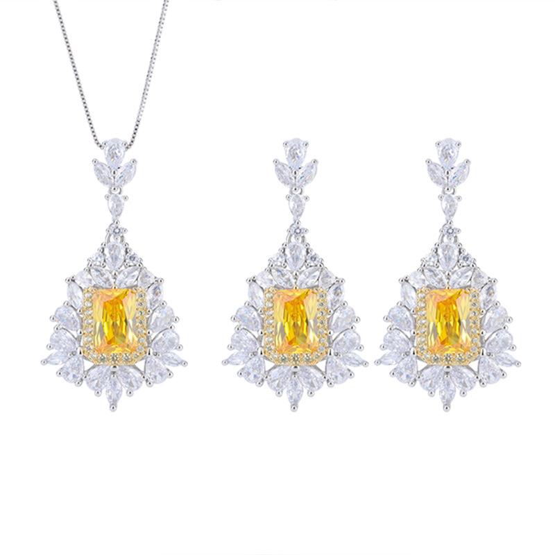 Wish European and American Fashion Jewelry Women's Simulation Yellow Diamond Set Color Separation Set 8 * 12