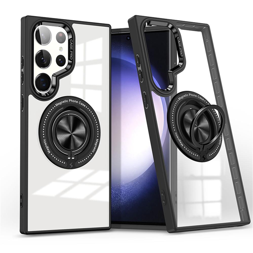 Magnetic for Magsafe Transparent Case for Samsung Galaxy S24 Ultra S23 Plus S23 FE Rotating Metal Stand Holder Hard PC Cover