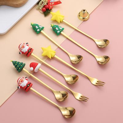 Set di Cucchiai di Natale in Acciaio Inossidabile Tema Albero Babbo Natale Stella Cucchiai per Mescolare il Caffè Utensili da Cucina Festivi con Scatola Regalo