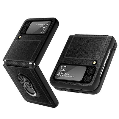 Anti -Scratch Ring Holder Leather Case For Samsung Galaxy Z Flip 3 5g Flip3 Kickstand Cell Phone Bag For Samsung Z Flip 3 Cases