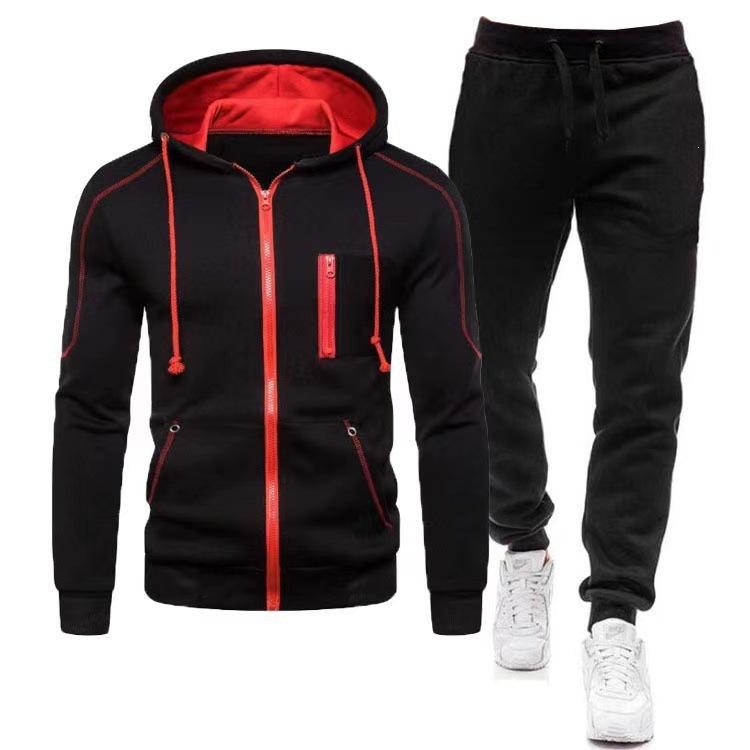 New Cardigan Zipper Hooded Sweater Set, Digital Leisure Sports Solid Color Men's Sweatpants