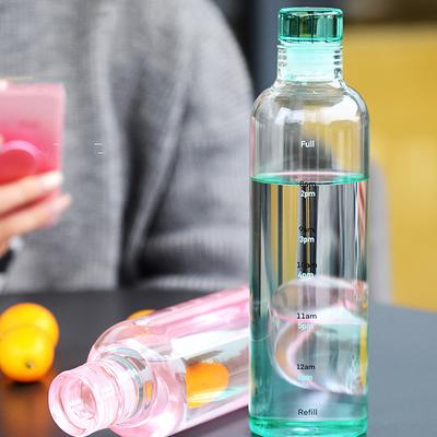 500/650Ml Large Capacity Glass Bottle With Time Marker Cover For Water Drinks