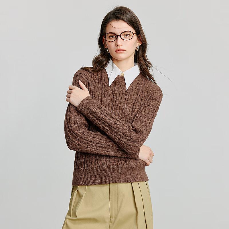 Damen Retro Zopfmuster Faux Zweiteiler Polo Pullover