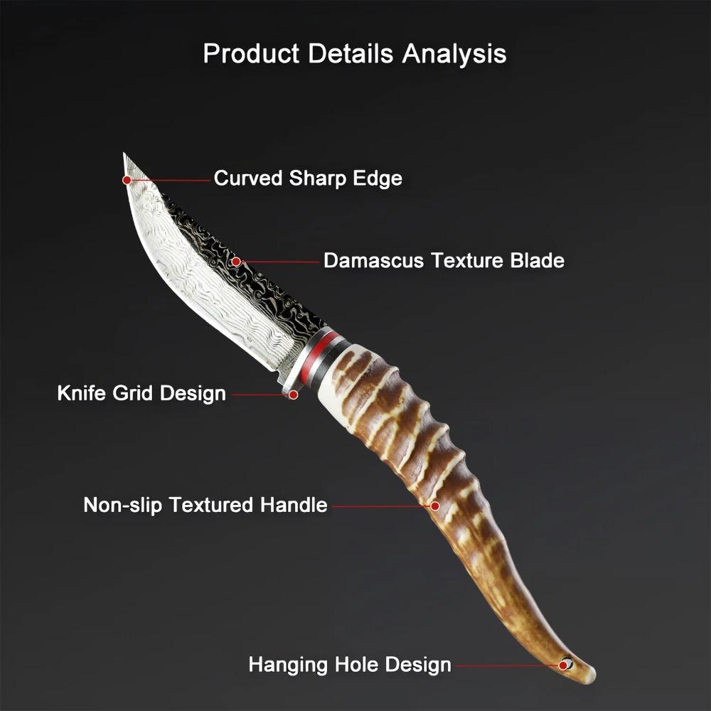 1pc Angular Handle Multi-Functional Knife-Damascus Pattern Blade Knife with Sheath Cover,Ideal for Meat Fruit Cuttin and Carving