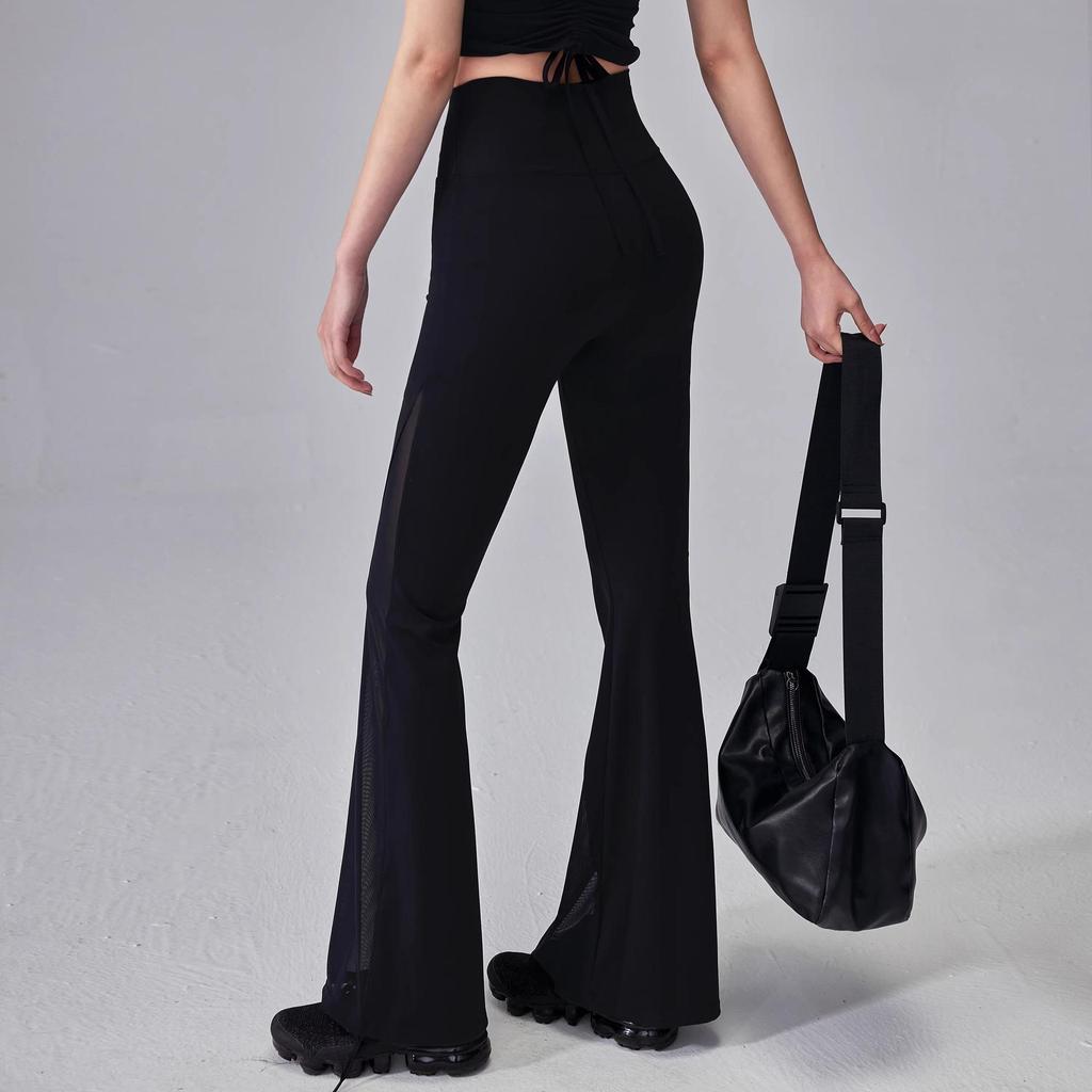 High-Waisted Breathable Yoga Pants with Mesh Stitching and Hip-Lift Design - Micro Flare Running and Training Leggings