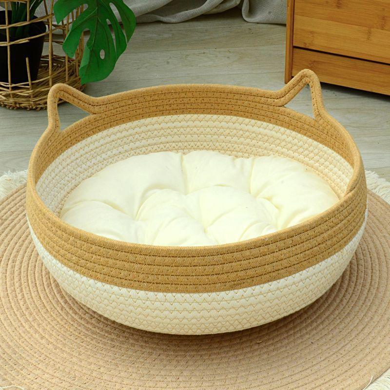 Patul pentru pisici Four Seasons țesut tapițerie detașabilă Casă de dormit Pardoseală din ratan lavabil pentru pisici Accesorii pentru animale de companie