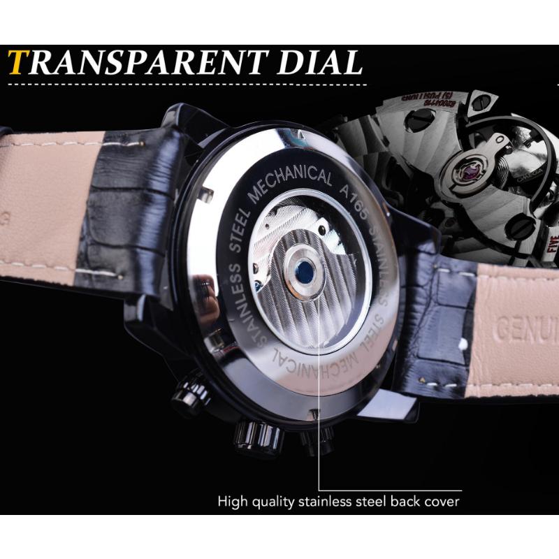 FORSINING Men's Tourbillon Mechanical Watches Calendar Automatic Movement Genuine Leather Strap Wrist Watches