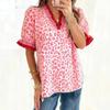 Women's V Neck Short Sleeve Blouse Loose Fit Streetwear Top Leopard Print Chiffon Shirt