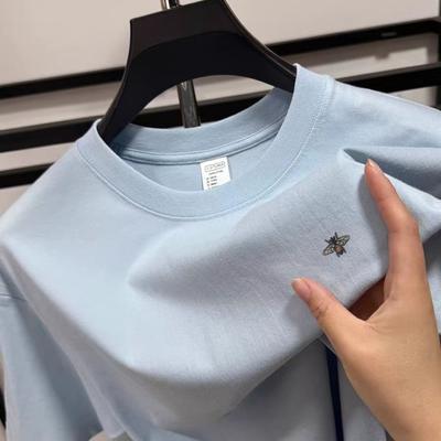 Cotton High End Quality Men's O-Neck Short Sleeve T-Shirt Summer Exquisite Bee Print Fashion Casual Sports Trend Menswear