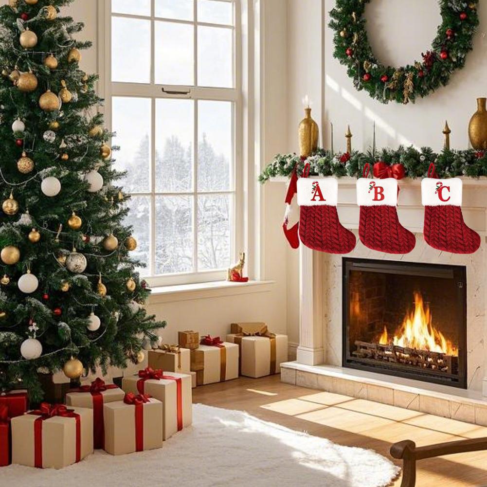 Christmas Stockings Decorative Letter Knitted Sock Hanging Decoration Easy to Hang Festive Christmas Tree Decor