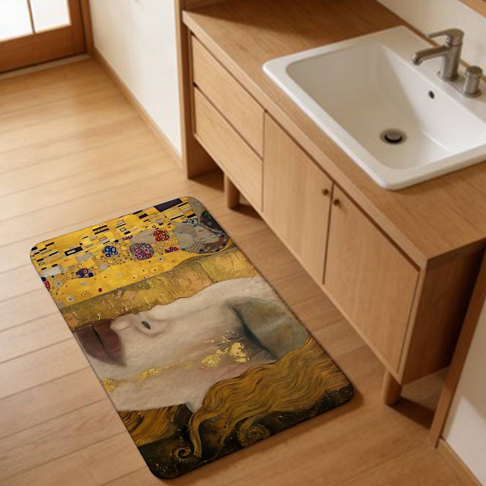 Gustav Klimt The Kiss Soft Hallway Carpet Non-Slip Laundry Room Mat Laundry Decor Balcony Child Living Room Toilet Rug