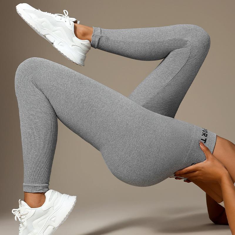 Threaded Autumn And Winter Yoga Pants Seamless Fitness High Waist Fashion Letter Sports Tight Pants For Women