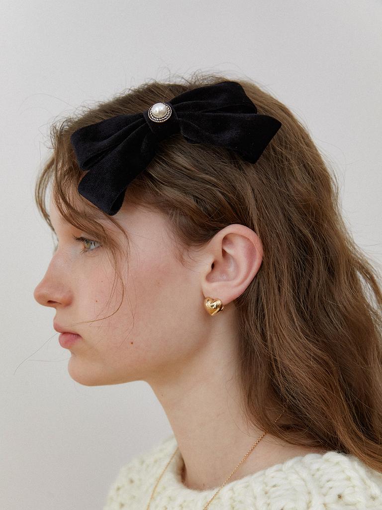 Obla Black Button Velvet Ribbon Pin_Pearl Hp030