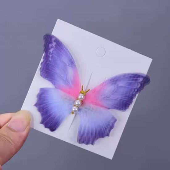 1 Pair Women Hairpin Gauze Butterflies Decor Hair Clips Retro Style Non-slip Durable Hairpin Hair Accessories