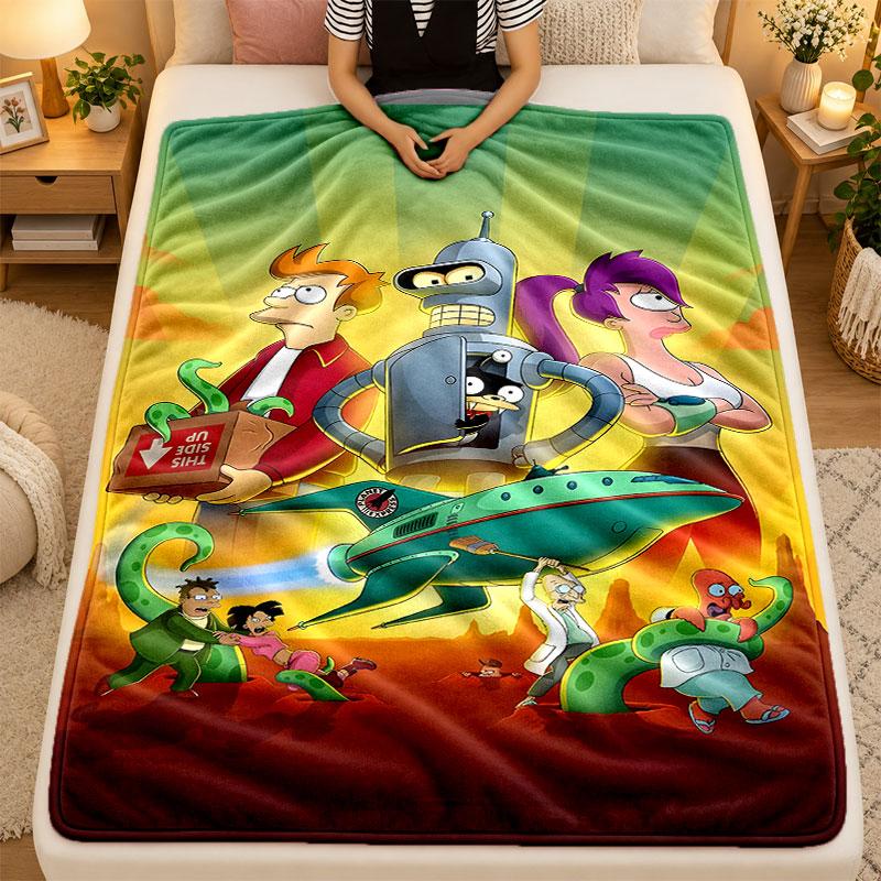 Flannel BlanketFuturama Warm Soft Throw Blanket for Indoor Sofa Bed Living Room Use