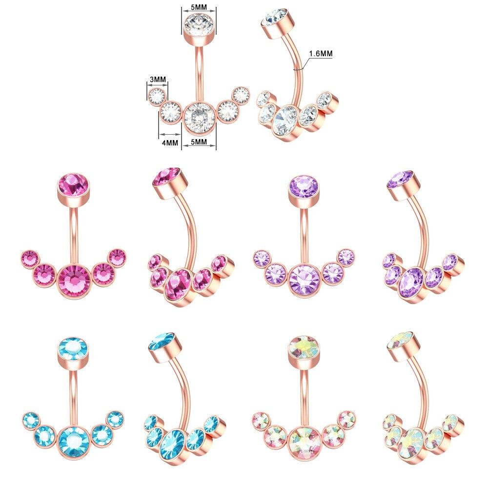 New Stainless Steel Colored Round Zircon Rhinestones Crystal Belly Button Ring Tassel Pendant Belly Button Body Jewelry Piercing