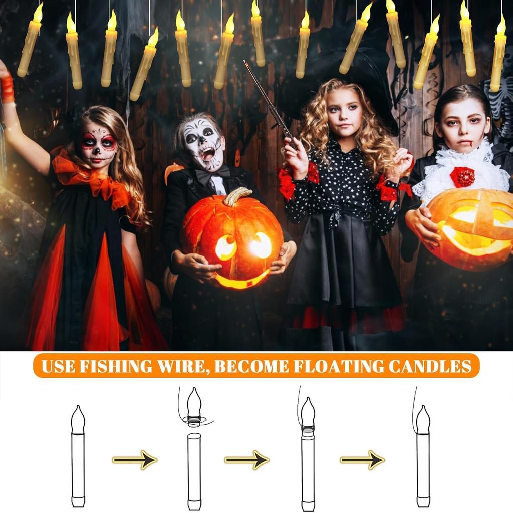 Halloween Decorations, Harry Floating Battery Operated Candles with Potter Magic Wand Remote, Flameless Hanging Flickering LED Candle Light,