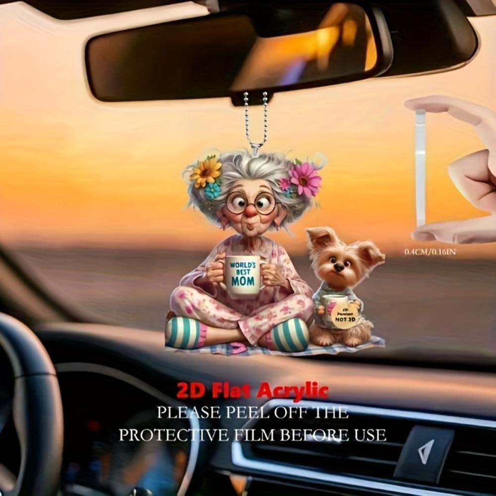 6PCS Acrylic Granny Pendants,Christmas Tree and Pendant Home Window Decor Holiday Souvenirs,  Christmas Tree Pendants Perfect for Car Mirror Pendants