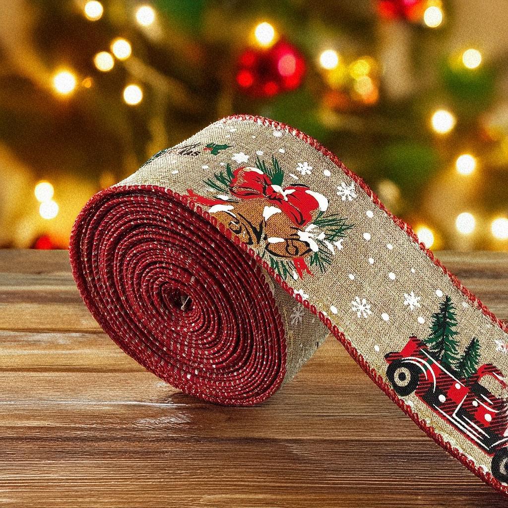 Christmas Imitation Linen Elk Bell Webbing DIY Christmas Tree Decoration Creative Truck Ribbon