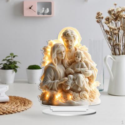 Acrylic Holy Family Ornament Desktop Decor 2D Craft Collection Table Centerpiece with Base for