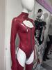 Faux Latex Leather Pvc Bodysuit Nightclub Cosplay Jumpsuit Pu Shiny Punk Tights Sexy Breast Zipper Women'S Leotard With Stocking