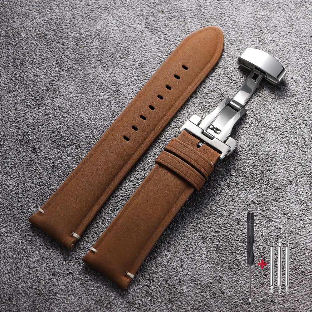 Vintage Cowhide Watch Strap 20mm 22mm Matte Leather Strap for Seiko for Omega Watchband Quick Release Butterfly Buckle Wristband