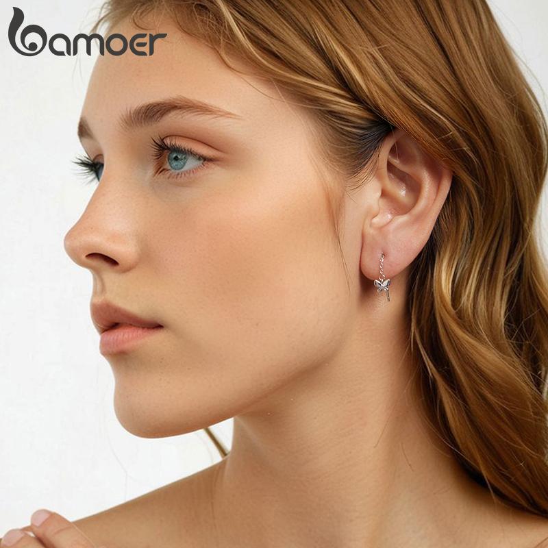 BAMOER 925 Sterling Silver Snowflake Droplet Dangle Earrings for Women Teens Elegant Long Dangling Earrings Threader Tassel