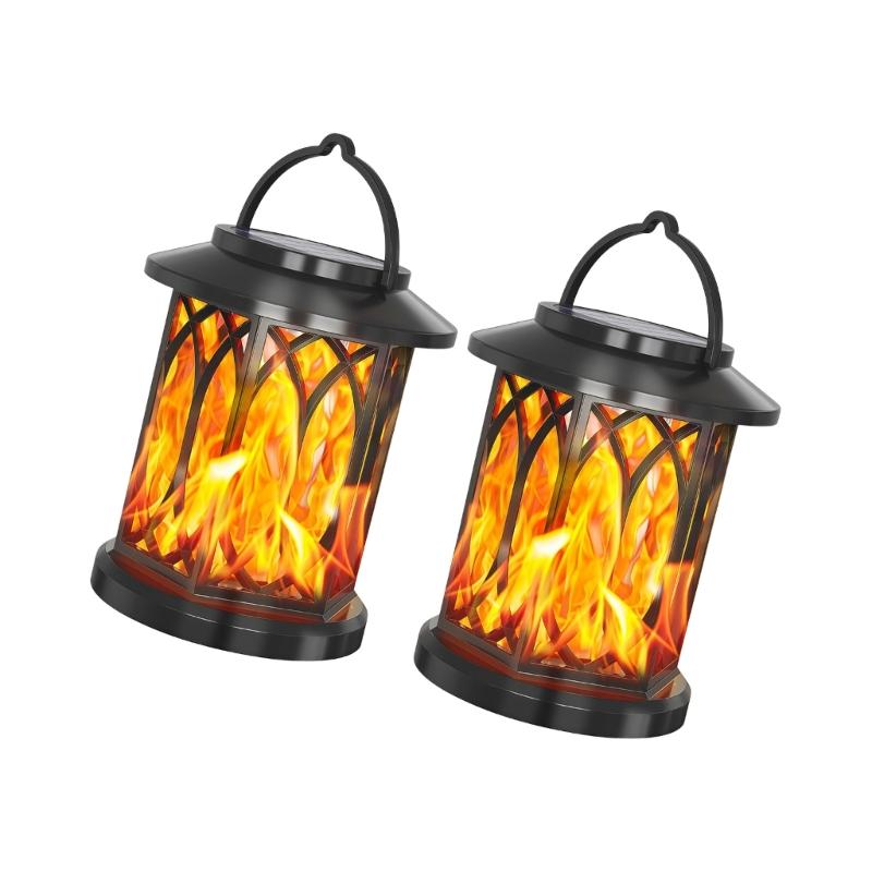 Solar Flame Hanging Lamp Creative LED Solar Courtyard Lamp with Handle Outdoor Garden Landscape Lamp Easy to Use