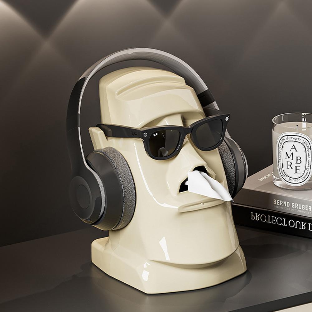 Creative Stone Figure Tissue Box Glasses Holder Headphone Stand Paper Towel Box Tissue Case for Home Office Desk Decoration Gift