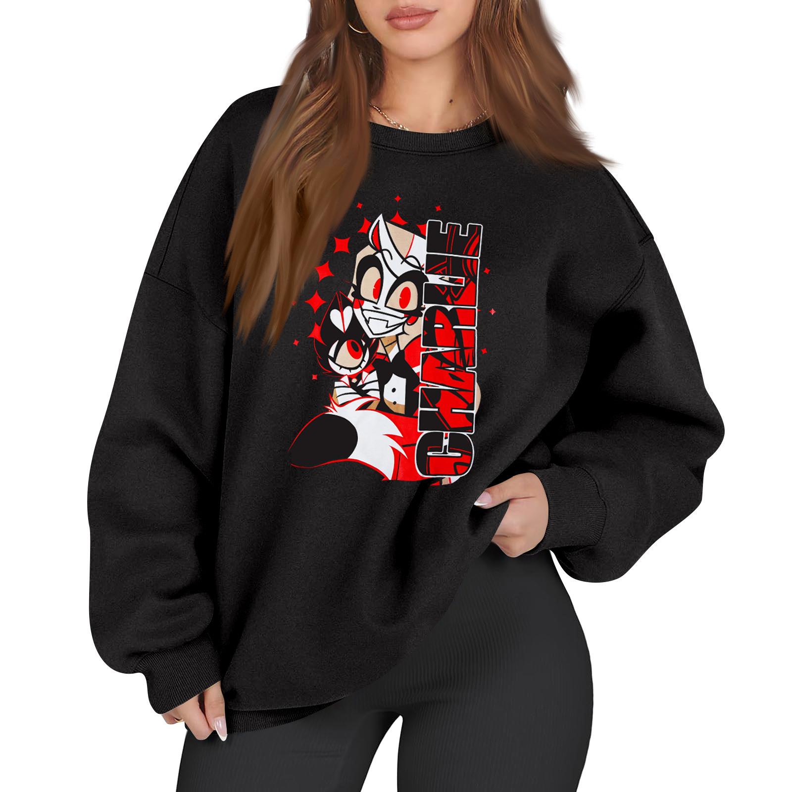 

Женский модный пуловер с длинным рукавом, принтом и круглым вырезом, свободного кроя S чёрный