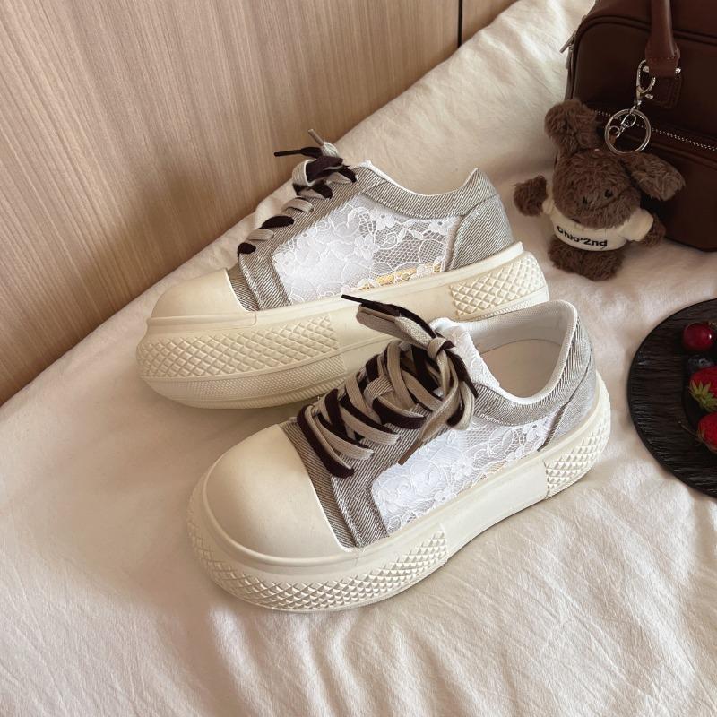 

Spring new product ugly cute big head lace mesh canvas small heightening platform muffin casual versatile women s shoes 40