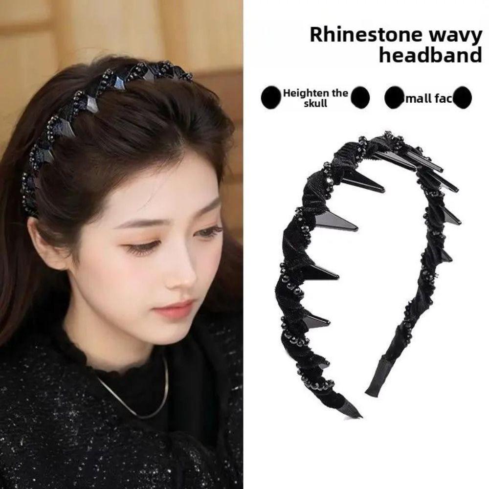 Fluffy Wave Headband with Beaded Toothed Non-slip Hair Hoop Wave Hairband with Teeth  Student