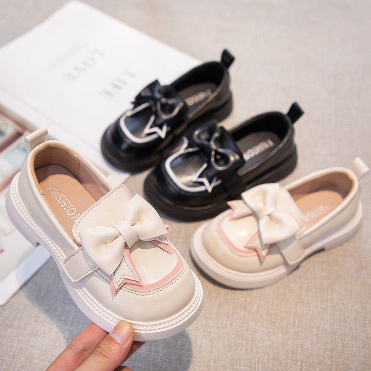 Girls small leather shoes 2025 new spring children's bow fashion loafers girls soft-soled foreign princess shoes