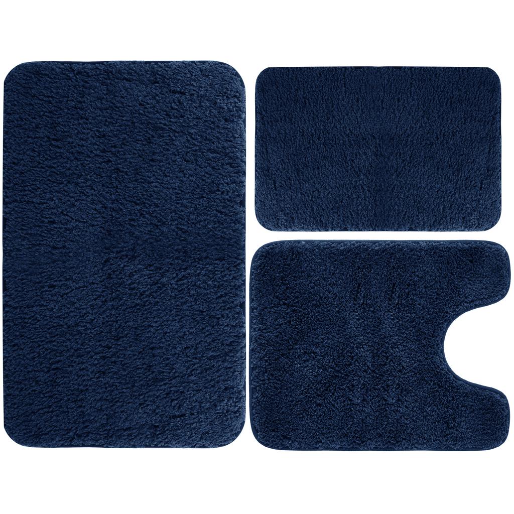 Set di 3 Tappetini da Bagno in Velluto con Memory Foam Assorbenti Antiscivolo Extra Morbidi Lavabili in Lavatrice e Asciugatrice Tappetino per Pavimento del WC
