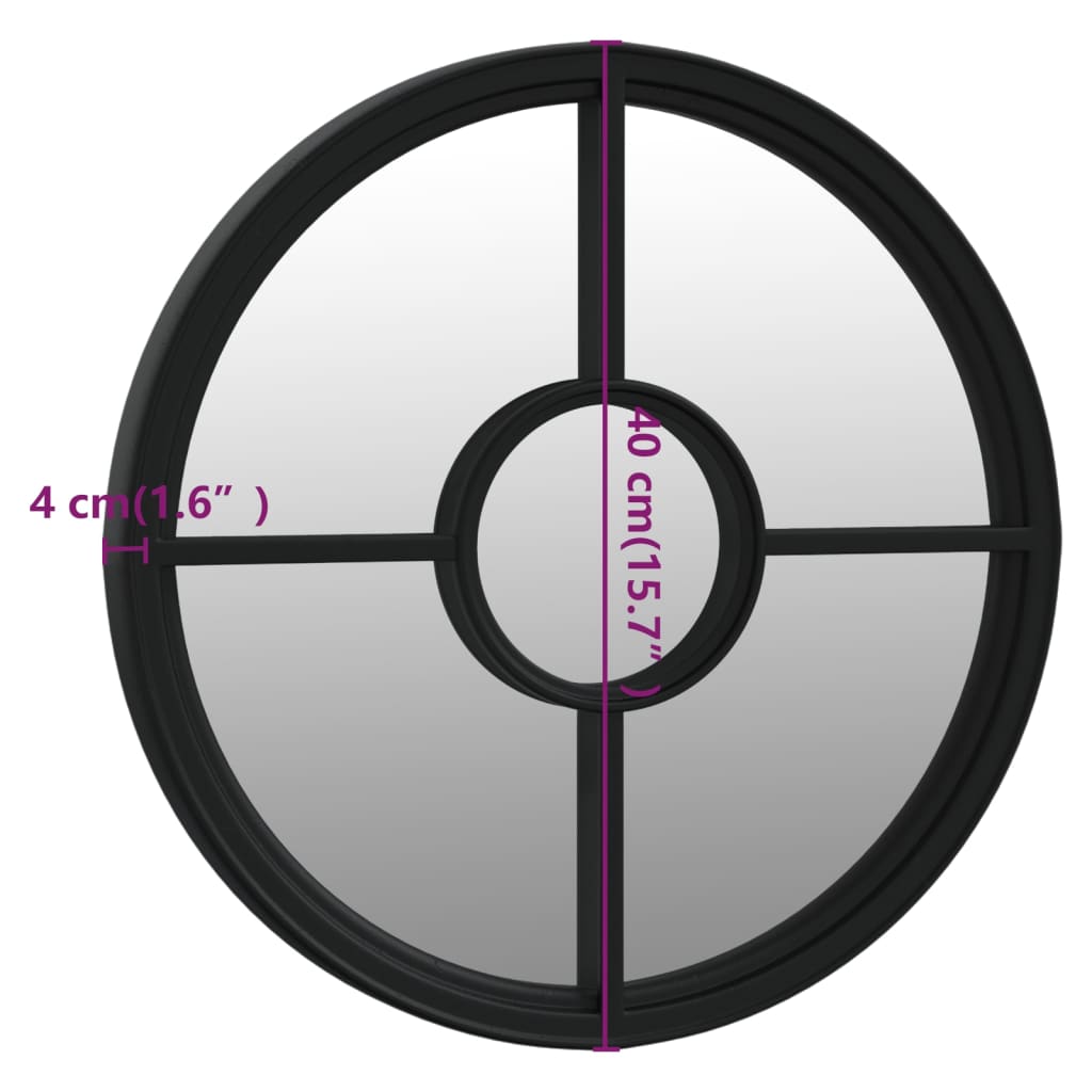 Black Round Mirror 40x4 cm Iron for Indoor Use