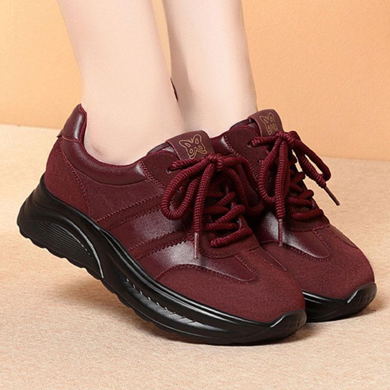 Fashion Thick Sole Comfortable Lace-Up Women In Spring Autumn New Retro Casual Fashion Sports Dad Shoes Mother Shoes Heightened Inside