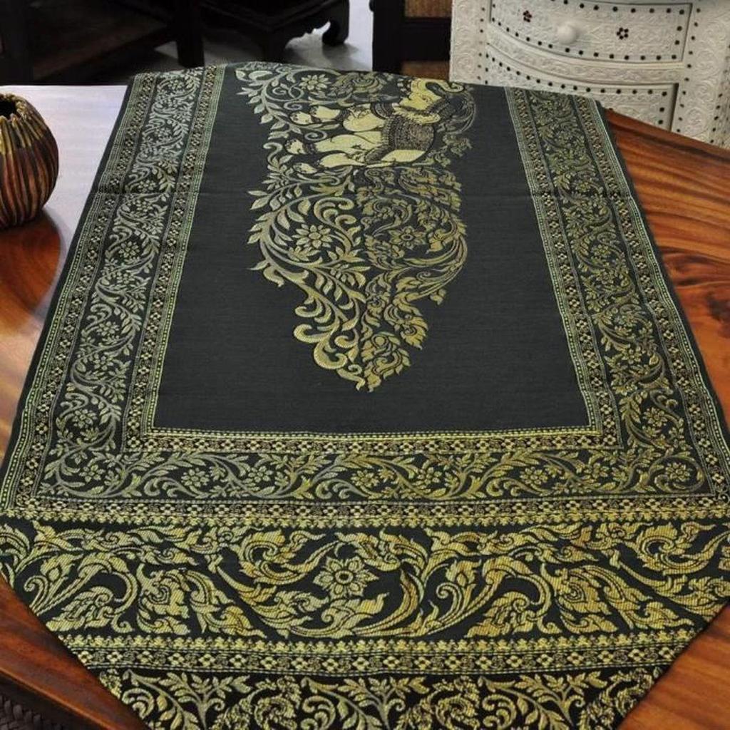 Black Table Runner with Golden Pompoms 23x200cm