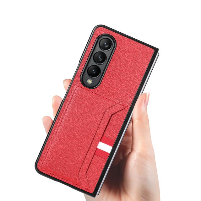 

Кожаная сумка для телефона с защитой от царапин, защитный чехол для Samsung Galaxy Z Fold 4 Fold3 Fold4 5g Fold 3 2 Fold2, тонкая крышка слота для карт for Samsung Z Fold 2 красный