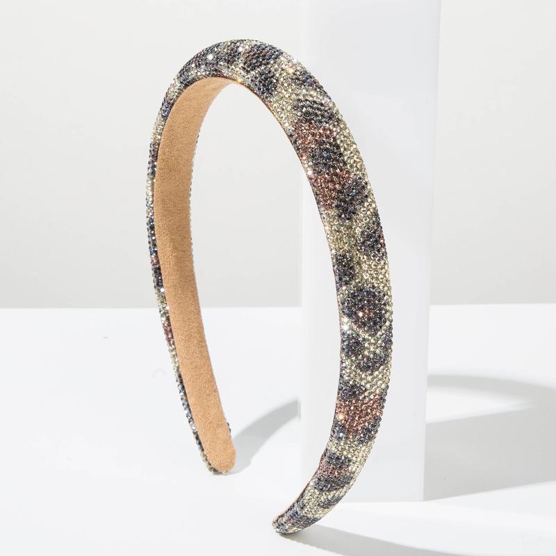 Leopard Print Rhinestone Headband Animal Pattern Crystal Hairband Luxury Bling Wide Hair Hoop For Women Jewelry A