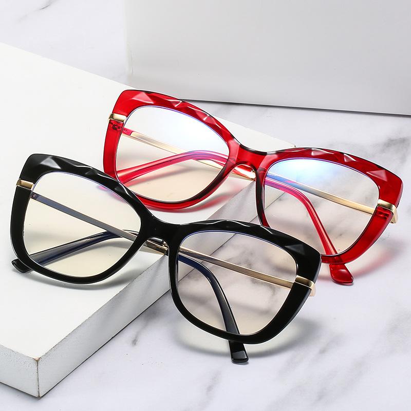 Cat'S Eye Crystal Cut Glasses Frame Trendy With Tr Spring Leg Flat Mirror Retro Frame