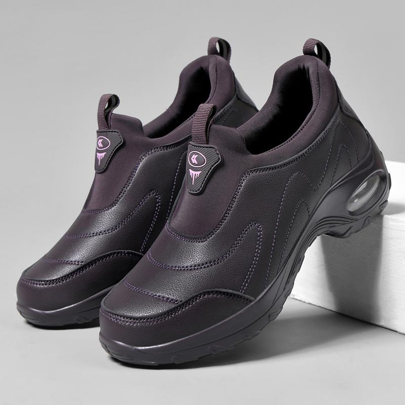 Fashion Air-cushion Walking Shoes for Women PU Leather Casual Sports Shoes Waterproof Ladies Slip-on Outdoor Shoes