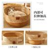 Round Cat Bed With PE Wicker Frame Cotton Linen Rope Nest Semi-Enclosed Pet House Indoor Outdoor Use