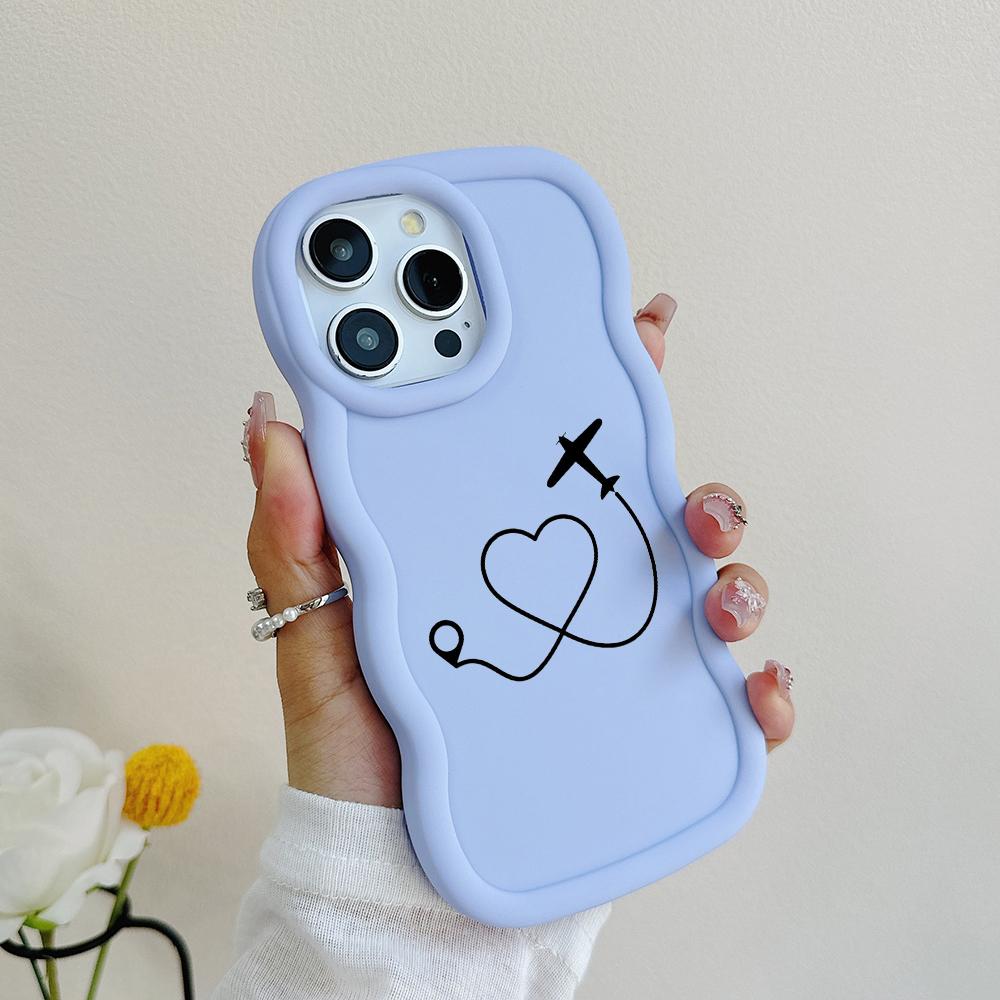 

N68 траектория полета самолета искусство Macaron волнистые края телефонные чехлы для iPhone 16 Pro Max Samsung S24 A35 A54 Xiaomi Redmi Note 13 Honor противоударный чехол Realme C67 4G