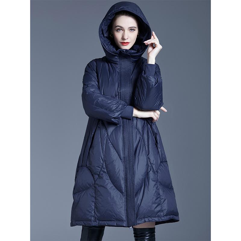 Autumn and winter fashion quality cold and warm loose temperament versatile simple medium and long hooded down jacket women