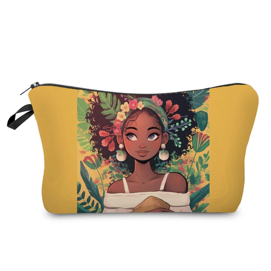 Women Black girl  Print Cosmetic Bag Toiletries Organize Travel Storage Case Bag 6425 KTB