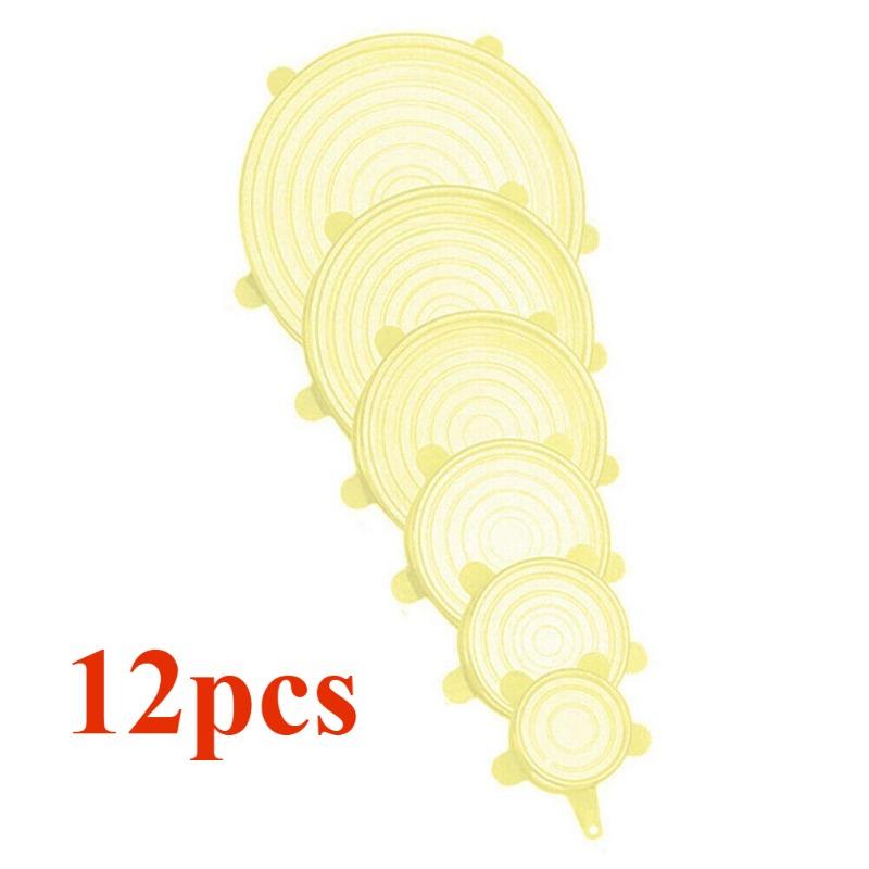 

Силиконовые эластичные крышки, упаковка 12 штук по 6 размеров. Многоразовые силиконовые крышки без бисфенола А для хранения продуктов. Можно использовать в микроволновой печи и посудомоечной машине. 12pcs жёлтый